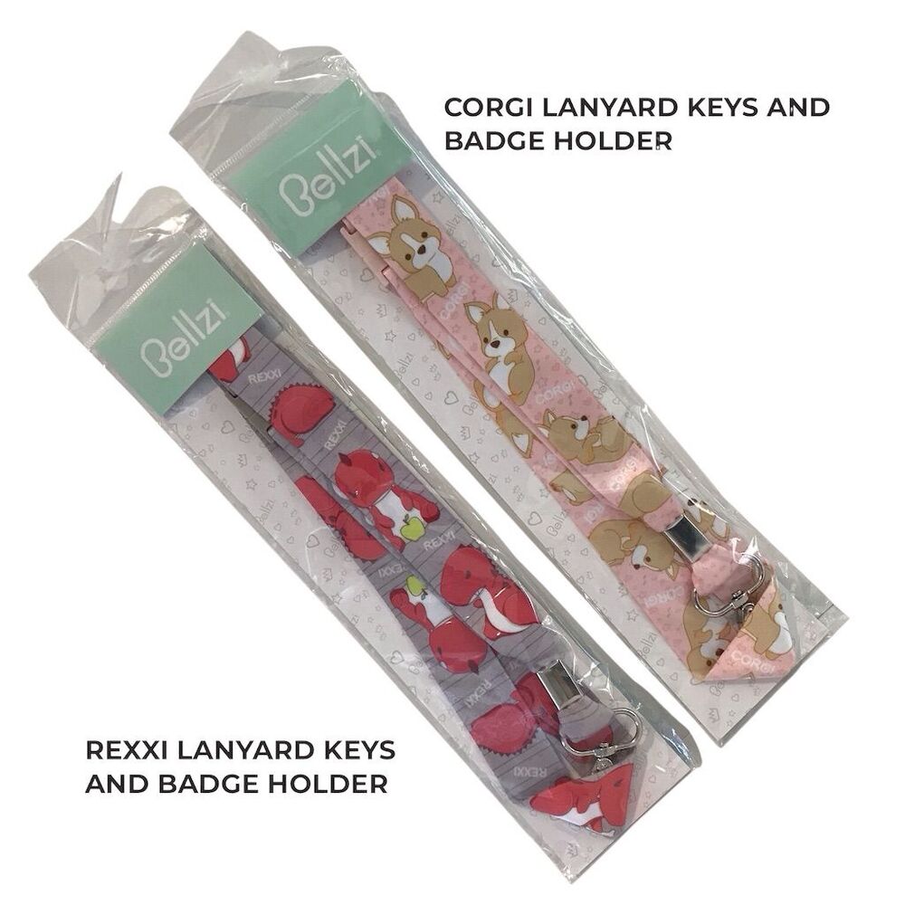 Bellzi Corgi & Rexxi Lanyard Set for Keys & Badge Holder Multicolor